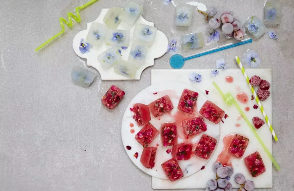 Rosewater, strawberry & mint ice cubes