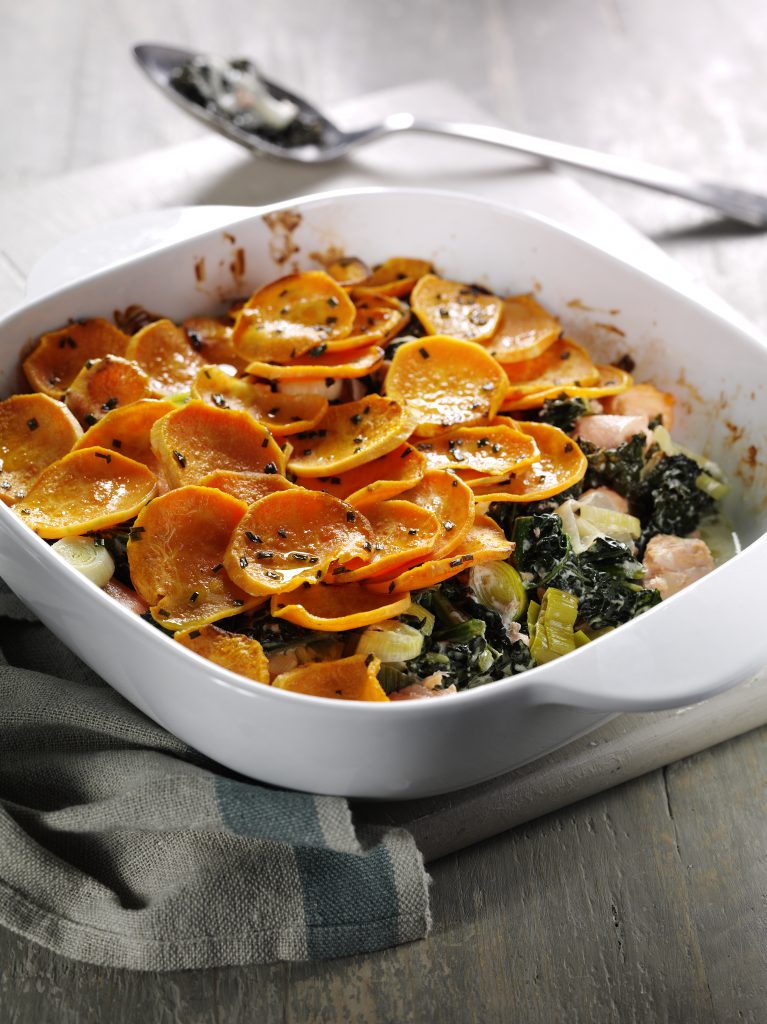 Salmon and sweet potato gratin recipe