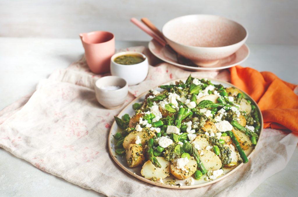 Broad bean salad recipe with asparagus and new potatoes