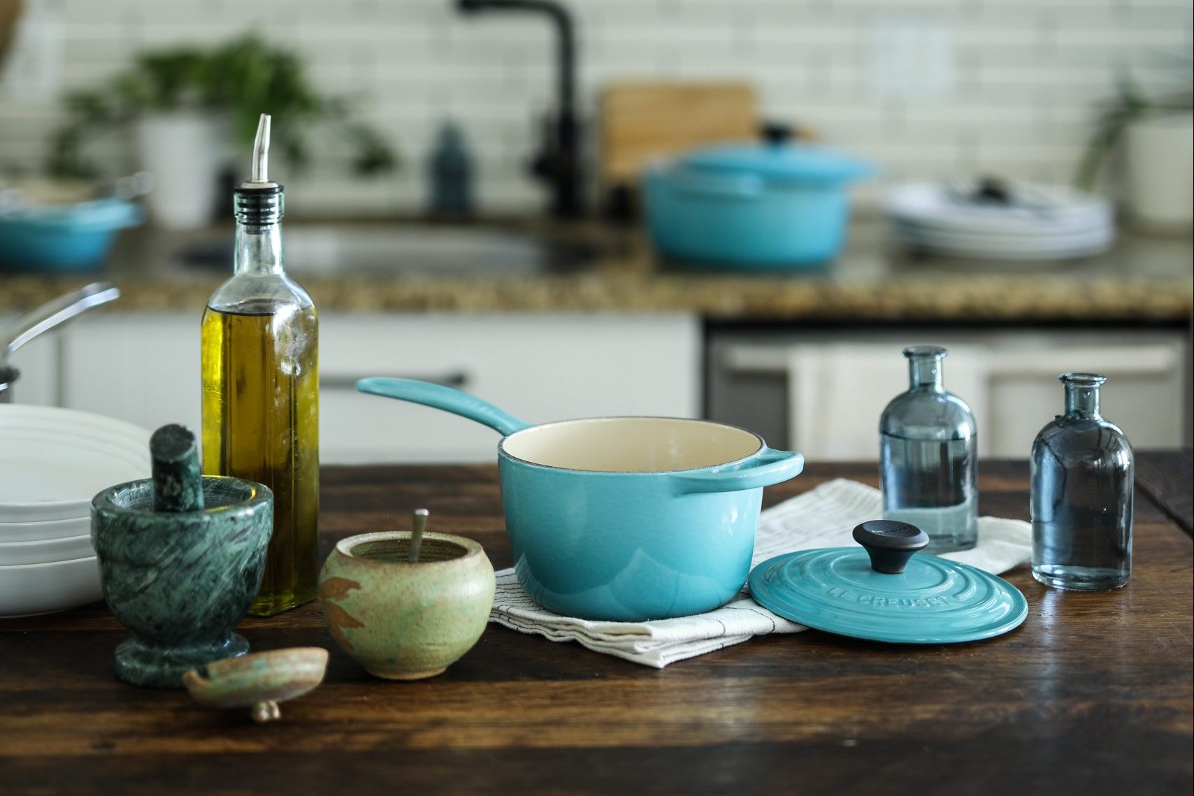 Kitchen counter with olive oil