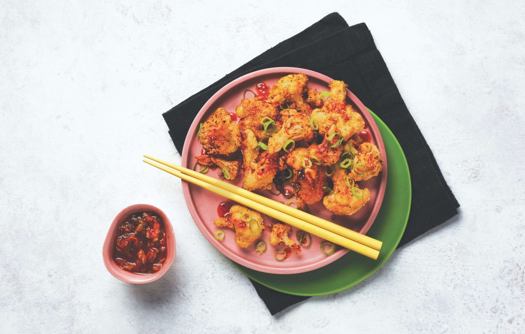 Crispy ‘popcorn’ cauliflower recipe with kimchi sauce