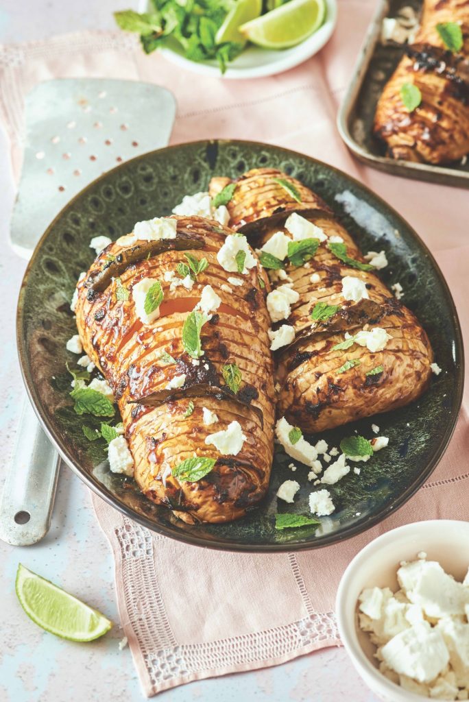Hasselback butternut squash with feta