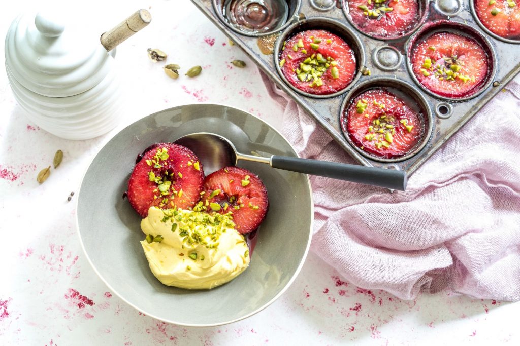 Honey baked plum recipe with labneh