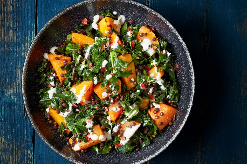Squash, kale and lentil salad recipe