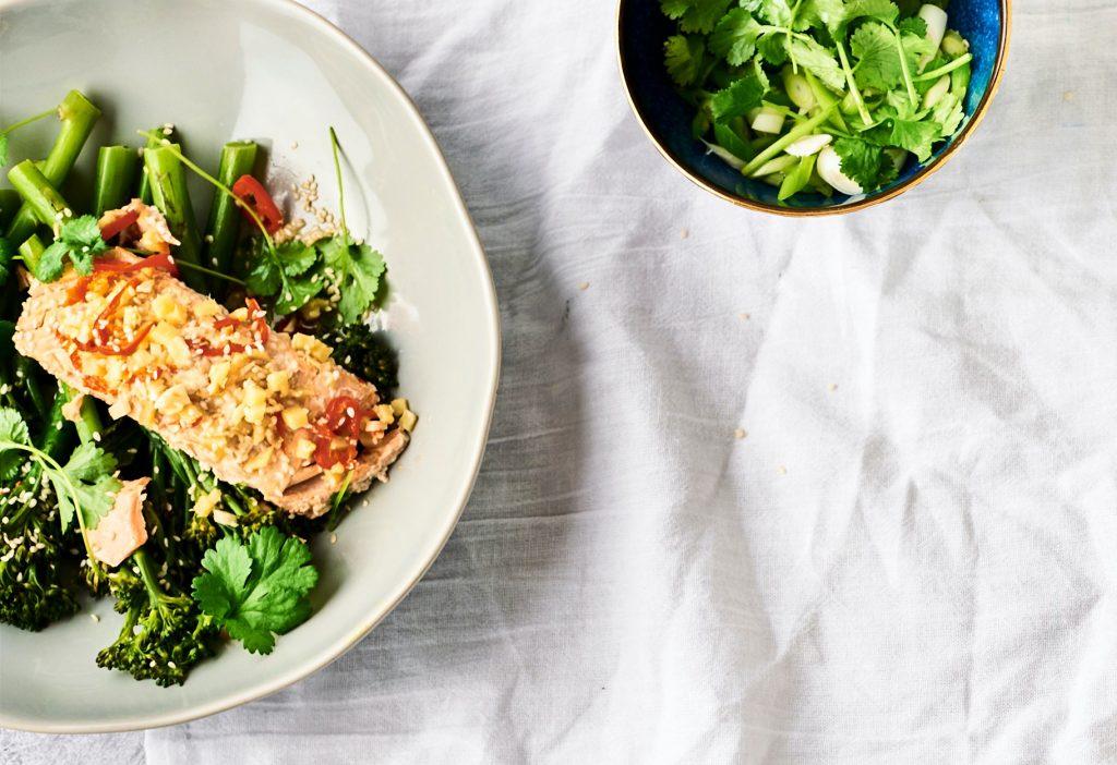 Salmon with pumpkin seed pesto