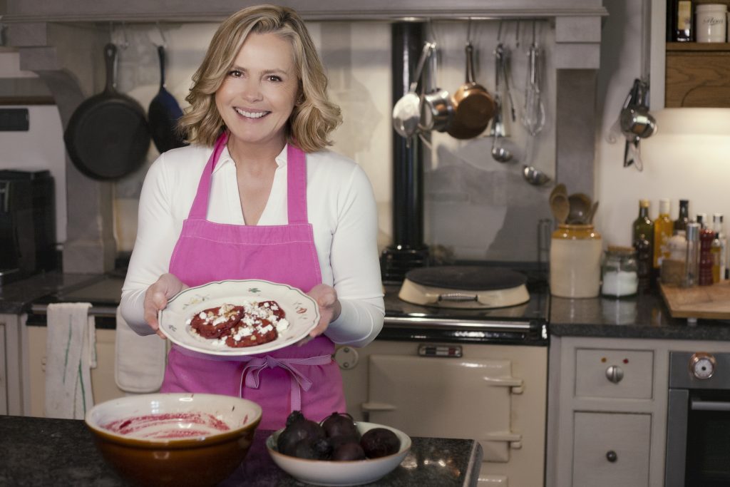 Beetroot pancakes with walnuts, feta and honey