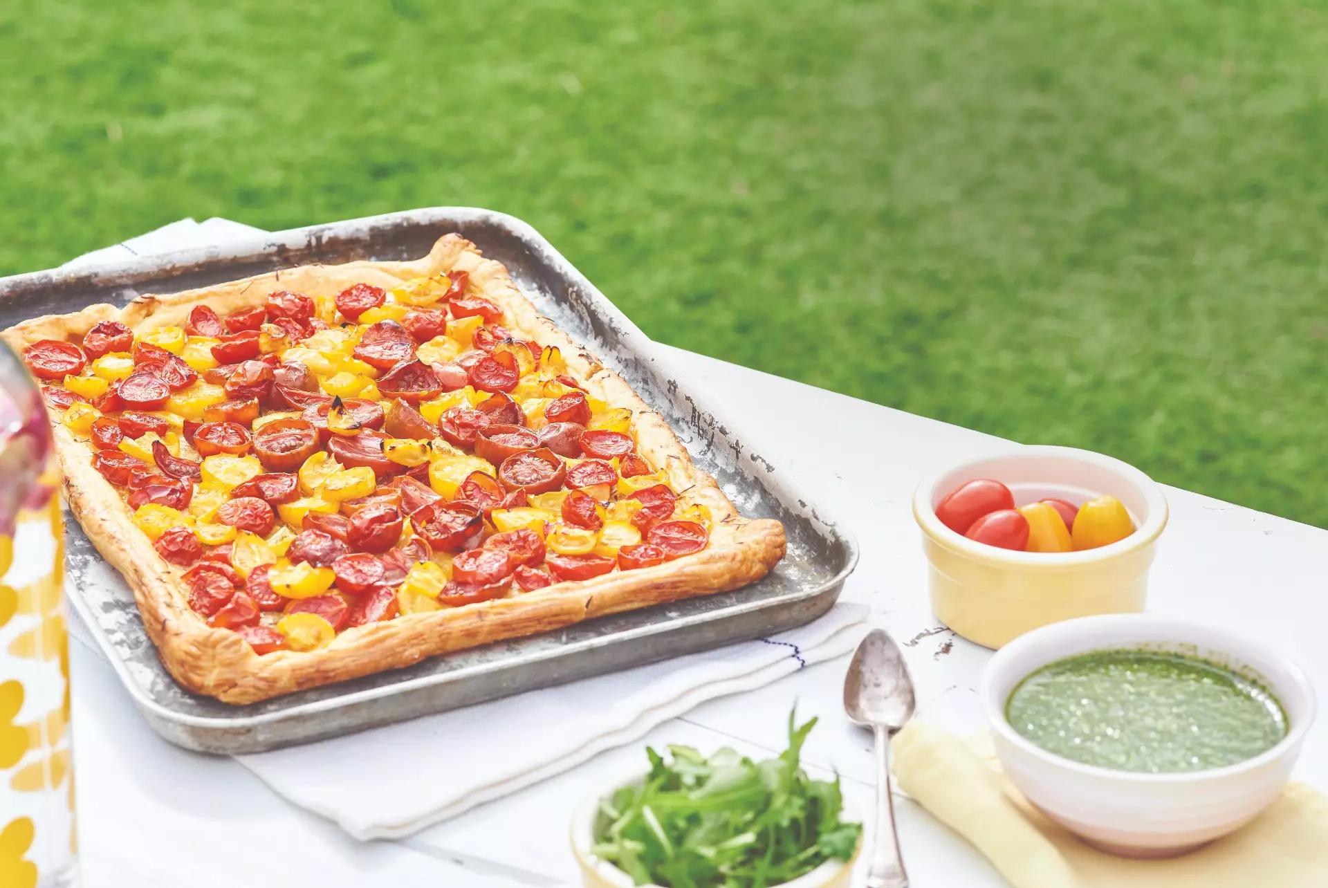 Summer tomato tart recipe with fresh herb oil