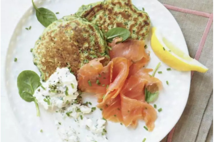 Spirulina pancakes recipe with spinach and salmon