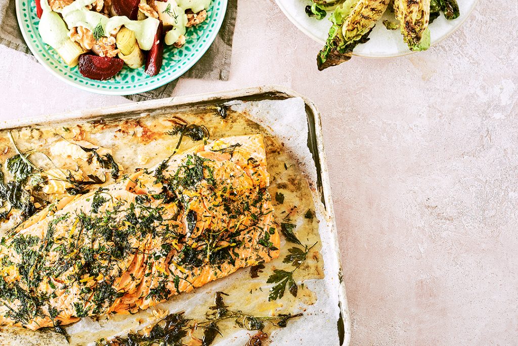 Side of salmon recipe with a warming salad