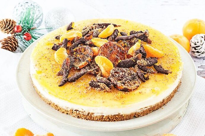 Festive cheesecake recipe with caramelised clementines and dipped peel