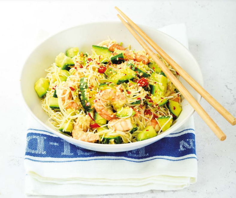Prawn and cucumber rice noodle stir fry recipe