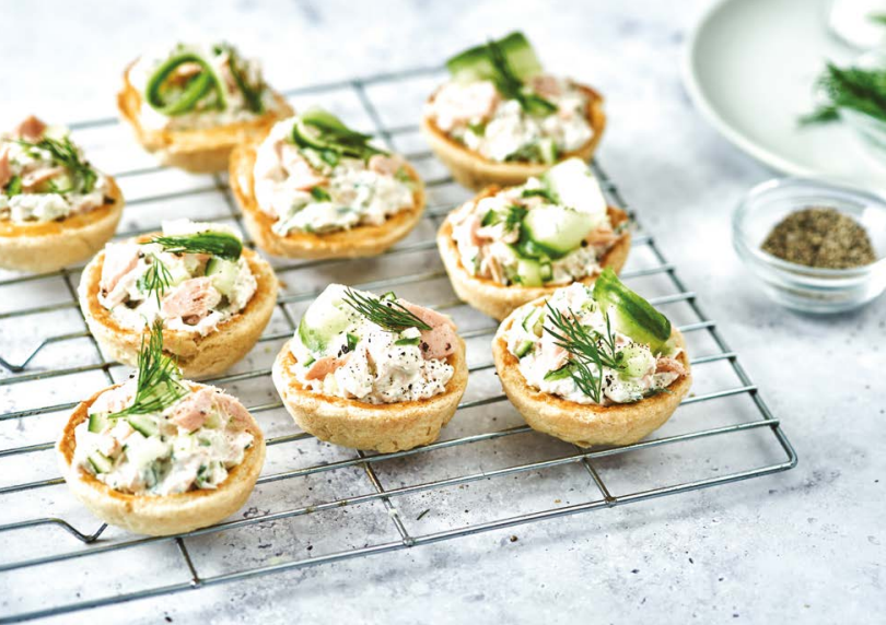 Salmon and cucumber tartlets recipe, perfect for picnics and parties